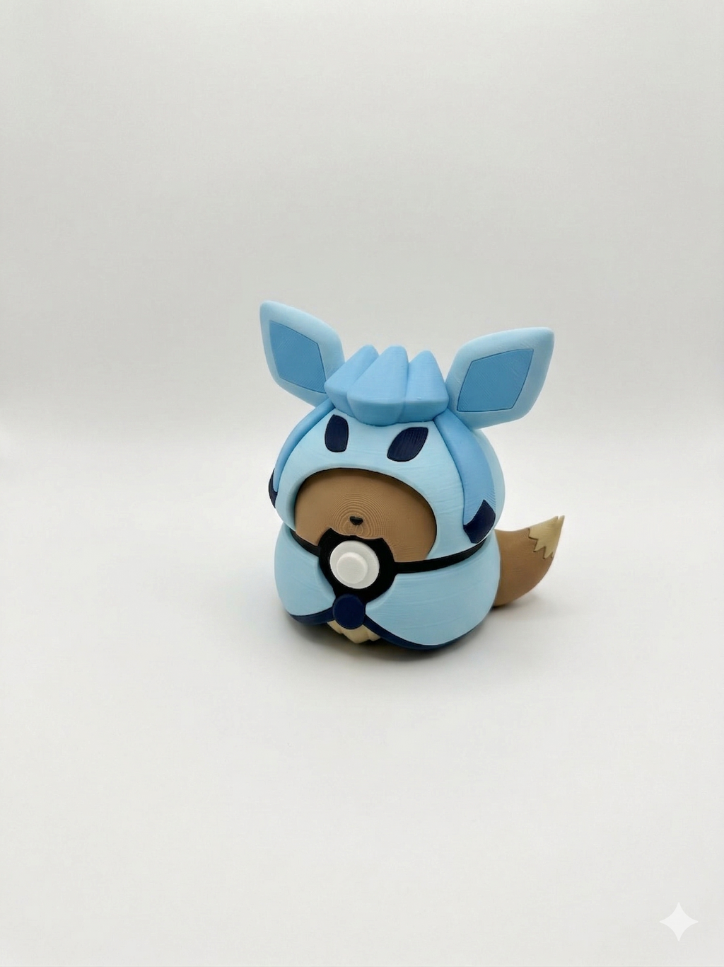 Toy figure of a character in a blue costume with animal ears on a white background