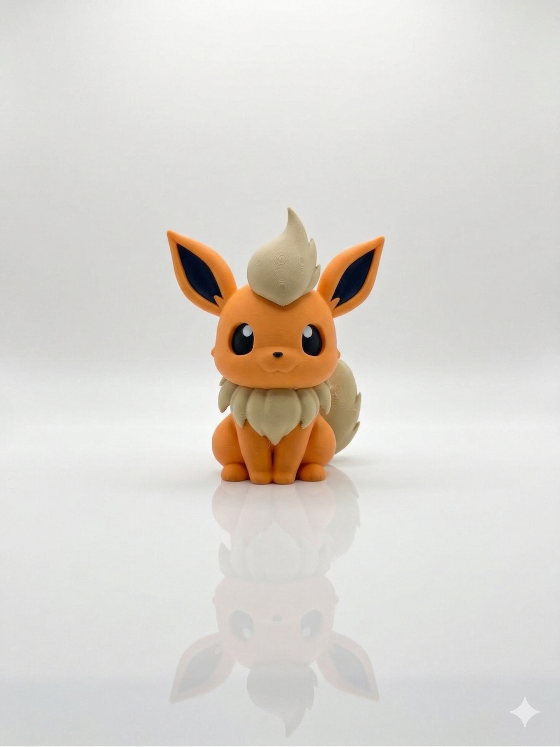 Orange and beige cartoon-like figurine on a white background, pokemon, chibi, flareon, 3d print