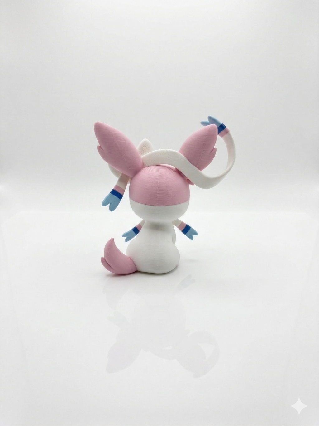 Pink and white character with large ears on a white background, pokemon, sylveon, chibi, 3d print, figure, model
