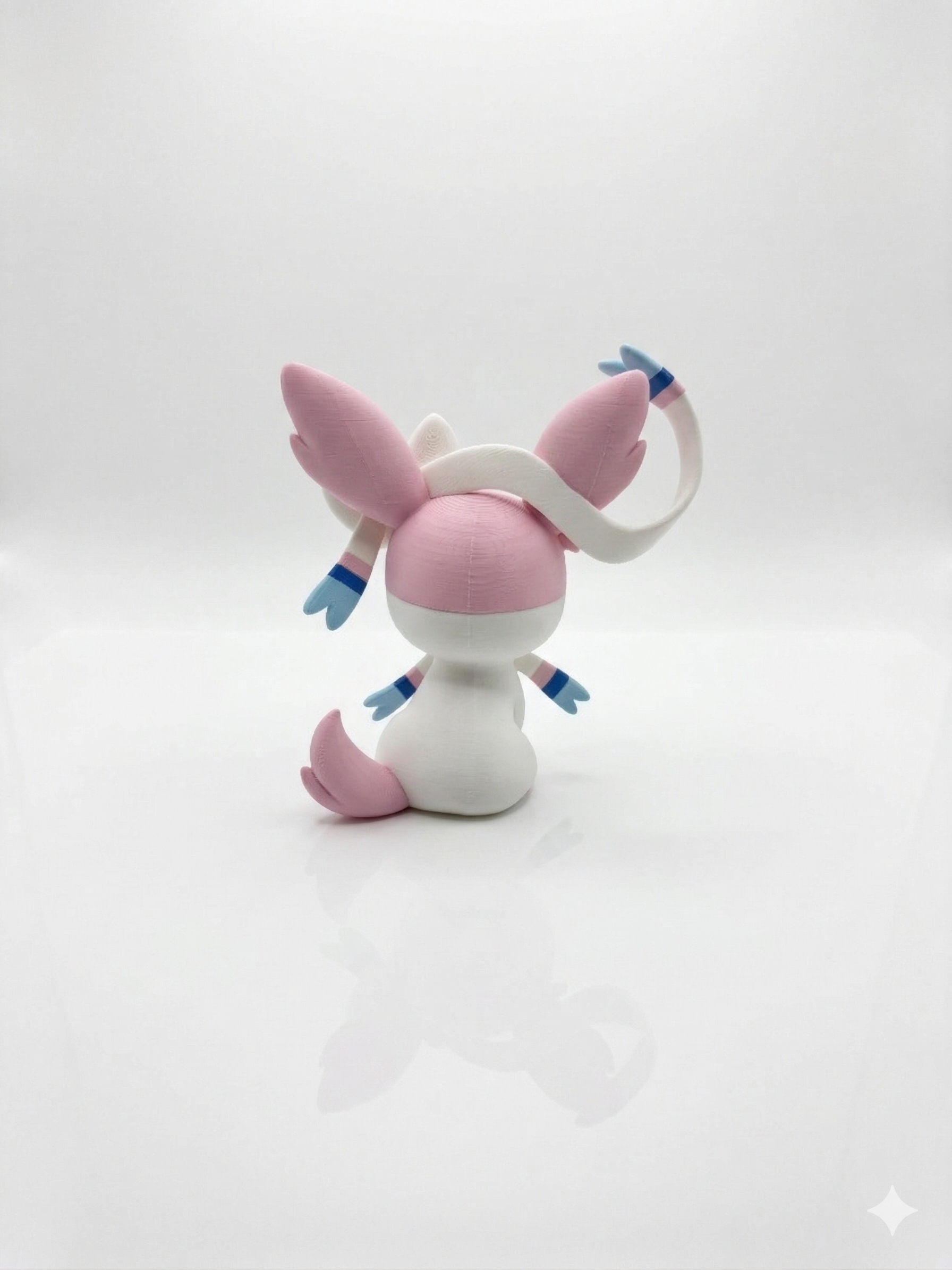 Pink and white character with large ears on a white background, pokemon, sylveon, chibi, 3d print, figure, model
